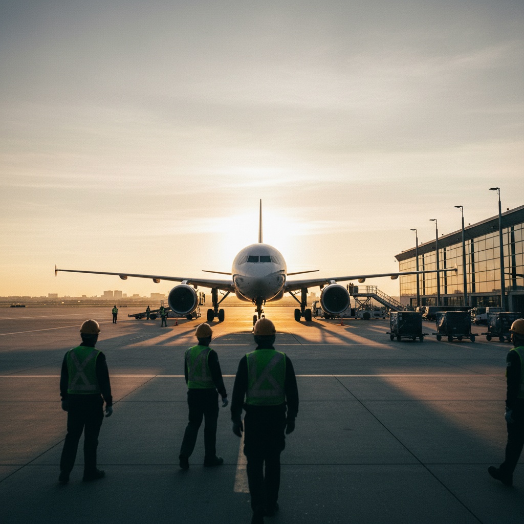 Avion de passagers Air France à la porte au coucher du soleil