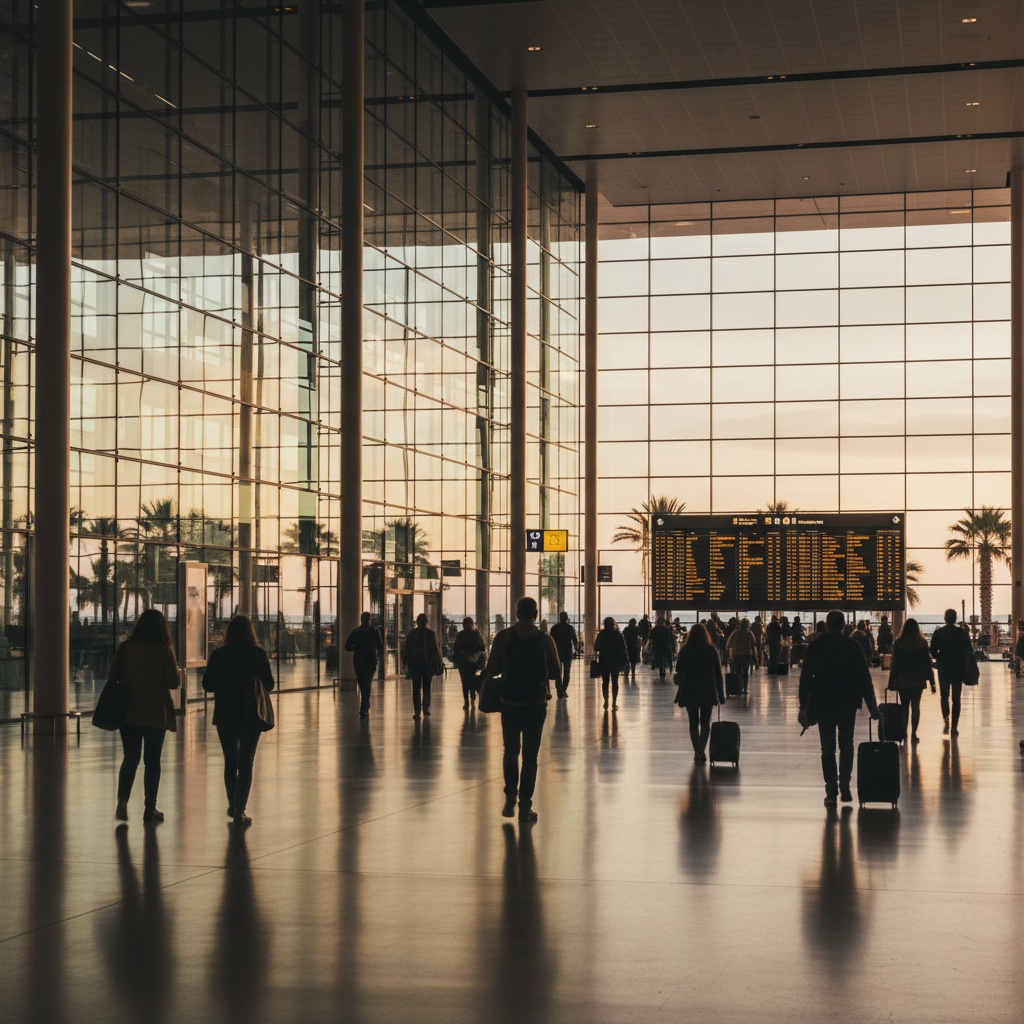 Aéroport Nice Côte d'Azur (NCE) — intérieur moderne avec tableau des départs