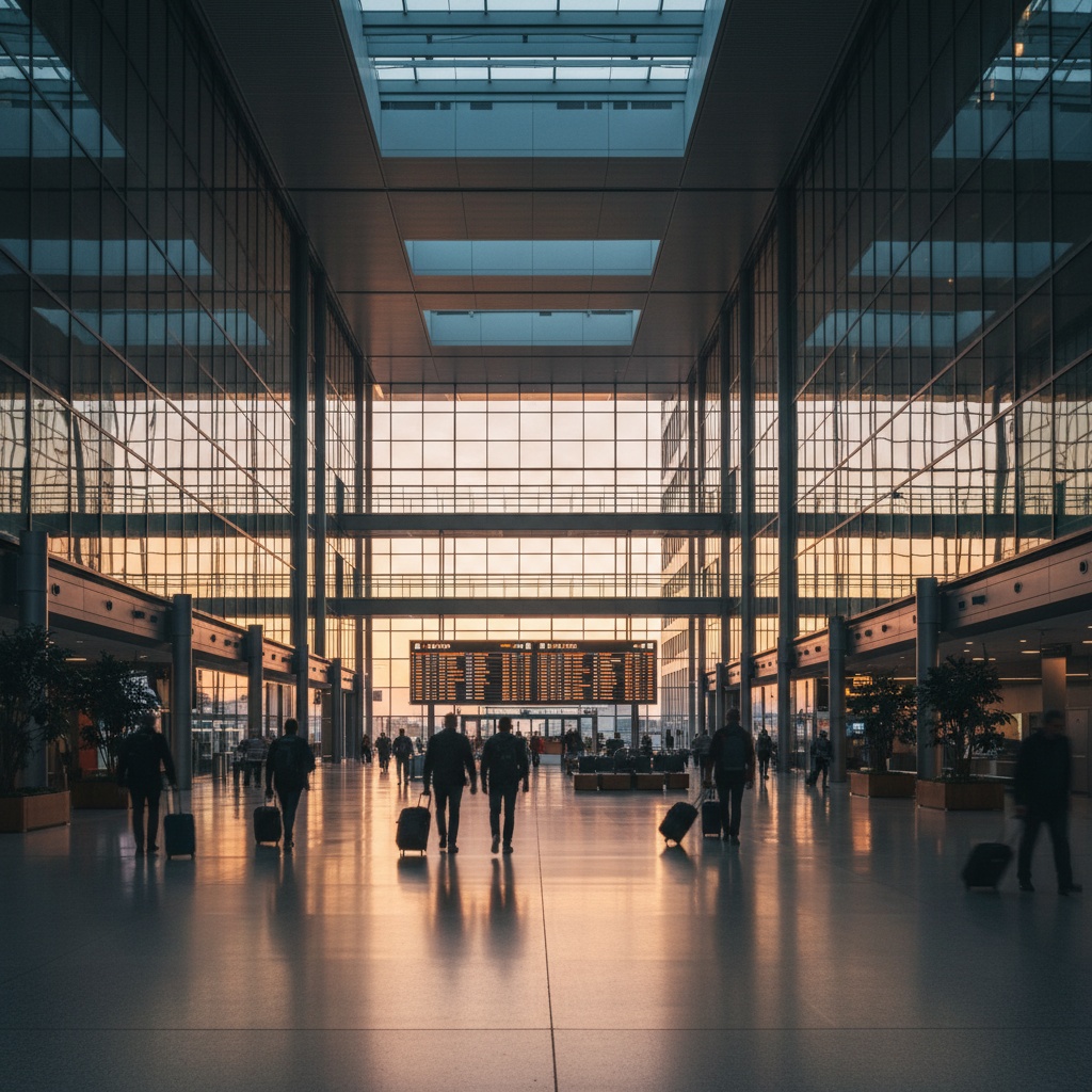 Aéroport the airport — intérieur moderne avec tableau des départs